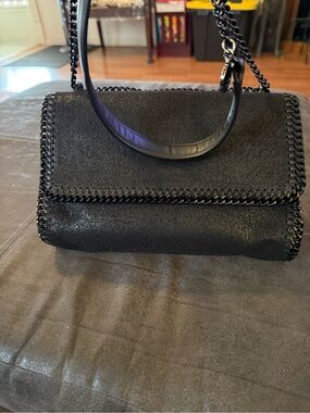 Stella McCartney Black Faux-Leather Chain-Trim Shoulder Bag